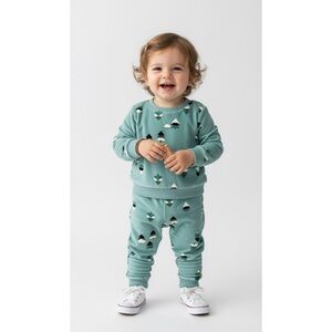 Cat & Jack Green Tree Print Outfit Set | Long Sleeve Top &‎ Pants | Baby 12M